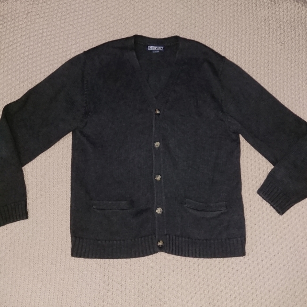 LANDS END Drifter Cardigan mens medium charcoal